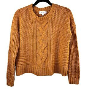 Pink Rose Cable Knit Sweater Mustard Color Size M